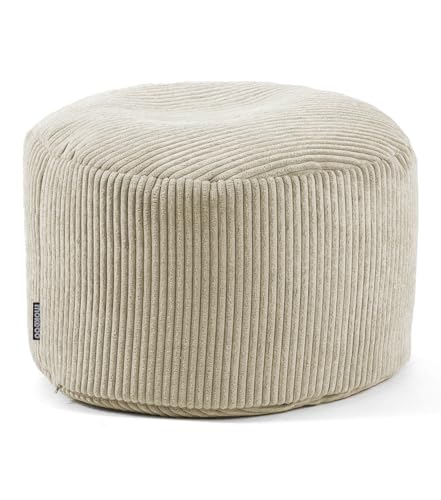 mokebo® Pouf XL, Hocker, Sitzhocker aus Cord 40x60 cm 'Der Faule Lenz', Bodenkissen rund in Beige, Fußhocker, Indoor Sitzkissen Stoff, Puff, Sitzpouf drinnen, kuschelig & weich, mit EPS-Perlen Füllung