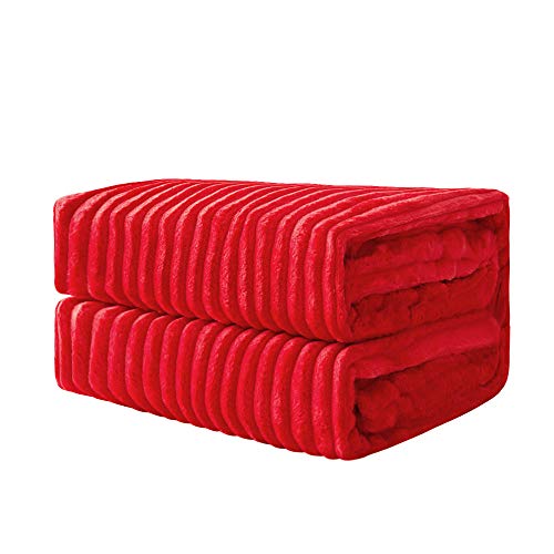 MIULEE Kuscheldecke Fleecedecke Flanell Decke Pompoms Einfarbig Wohndecken Couchdecke Flauschig Überwurf Mikrofaser Tagesdecke Sofadecke Blanket Für Bett Sofa Schlafzimmer Büro 125x150 cm Rot