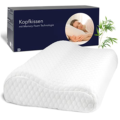 DOSCI Memory Foam Kissen mit Bambus Bezug/ergonomisches Rücken- und Seitenschläferkissen/orthopädisches Kissen für Allergiker geeignet/atmungsaktives Schlafkissen 30 x 50 cm