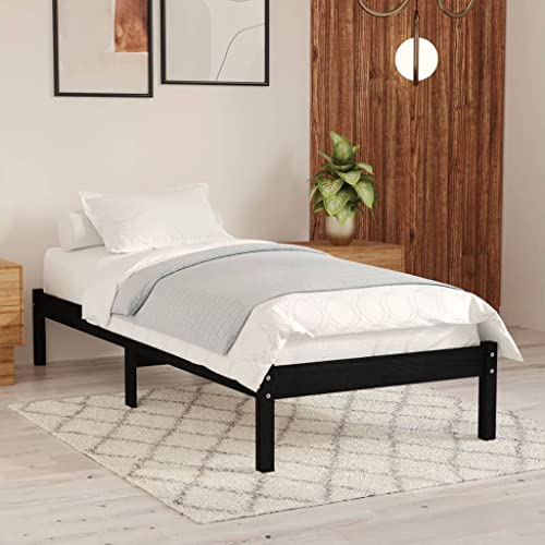 Annlera Massivholzbett Schwarz 75x190 cm Jugendbett Bettgestell Bed Frame Bettrahmen Daybed