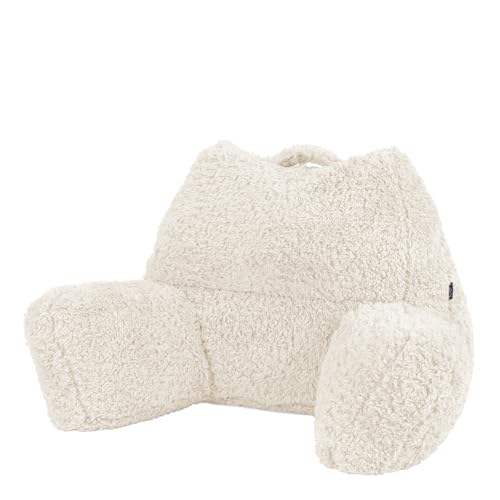 Icon Rückenlehne Lesekissen „Teddybär“, Beige, Lesekissen Flauschig mit Sitzsack Füllung, Lesekissen für Bett, Rückenstütze mit Tragegriff