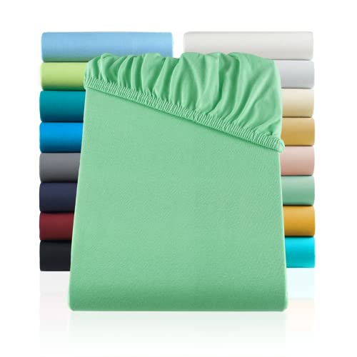 SHC by BaSaTex Jersey Spannbettlaken Bettlaken | Spannbetttuch Spannleintuch für Standardmatratzen aus 100% Baumwolle | 140x200-160x200 Farbe Jade Grün - Mint
