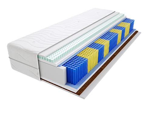 Godre Matratze 140x220 cm Doppelmatratze, H3 & H4 Federkernmatratze, Taschenfederkernmatratze 20 cm Hoch Latex Kokosfaser Hypoallergene, HR-Schaum, Wendematratze mit Klimafaser Salvo Multitaschen