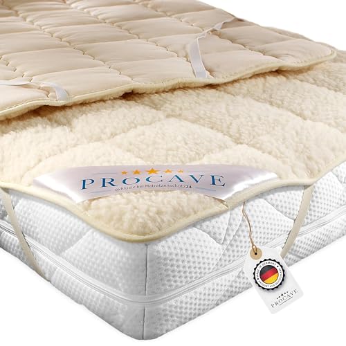 PROCAVE weiches Unterbett mit Lammflor und Schurwolle, hochwertige Matratzen-Topper, Matratzen-Schoner mit 4 Eckgummis, Matratzen-Auflage 90x190 cm