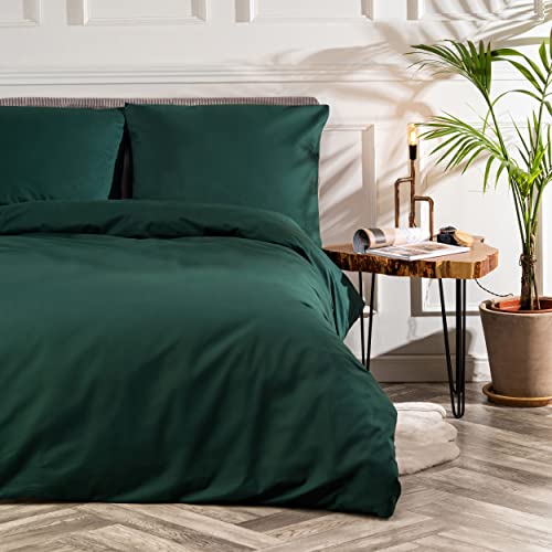 VelvetHome Deluxe Bettwäsche 155x220 Baumwolle Bettbezug 155x220 cm mit Kissenbezug 80x80 cm Hohe Qualität Bettwäsche-Set mit Reißverschluss 100% Baumwolle Made in EU Dunkelgrün 155 x 220