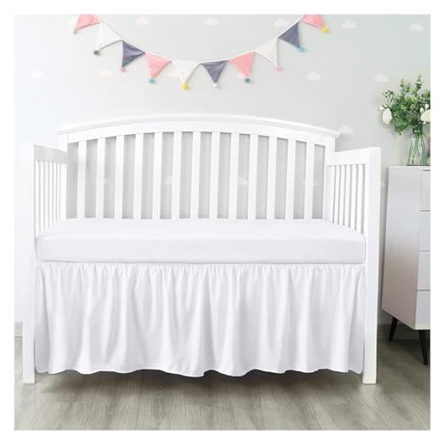 TIYGHI Bettvolant Kinderbettrock mit weißen Oberlaken – 4 Seiten mit plissierten Rüschen for Baby-Jungen-Mädchen-Kleinkinder-Tagesdecke (Color : White, Size : 70x140x36cm)