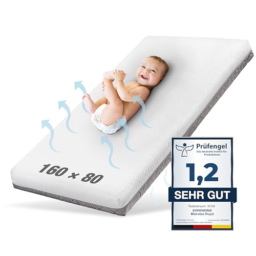 Ehrenkind® Kindermatratze Royal | Baby Matratze 80x160 Standard 100 by OEKO-TEX | Babymatratze 80x160 mit innovativem 3D Mesh und Hygiene Tencel Bezug wasserdicht + luftdurchlässig