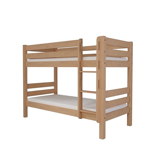 fornera f25 Massivholz Etagenbett für 2 Kinder aus Kernbuche 90x200cm - Doppelstockbett Hochbett mit Lattenrost - Kinderhochbett mit Treppe