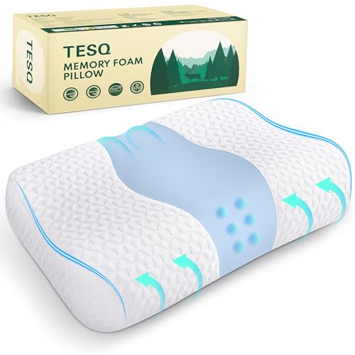 TESQ Memory Foam Kissen Kopfkissen höheneinstellbar – Nackenkissen Kopfkissen für Tiefenschlaf mit kühlendem Gefühl und langsamer Rückfederung, Ideal für den Heimgebrauch, 40 x 60 cm