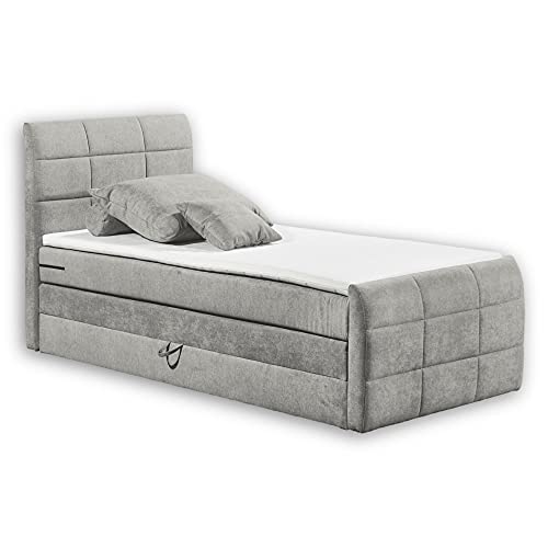 Stella Trading KUBA 2 Boxspringbett 100x200 mit Bettkasten, Schlamm - Bequemes Bett mit 7-Zonen-Federkern Matratze & Komfortschaum Topper - 103 x 113 x 220 cm (B/H/T)