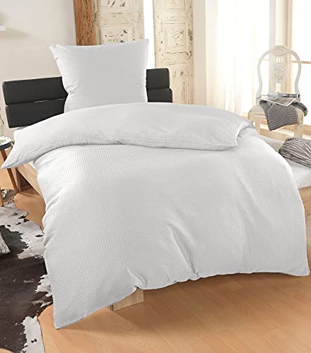 MALIKA® Bettwäsche Seersucker 135x200 mit 80x80 Kissenbezug | ÖkoTex Standard 100 | Fein Seersucker Bettwäsche aus Mikrofaser | Sommerbettwäsche weiß
