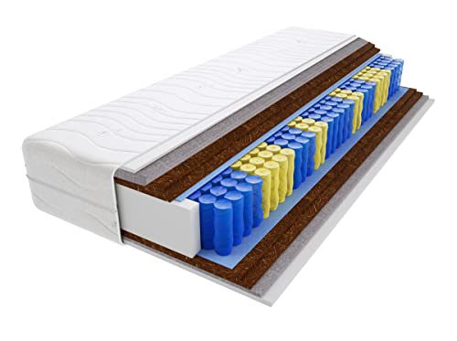 Godre Matratze 100x220 cm Doppelmatratze, H5 Sehr hart Federkernmatratze, Taschenfederkernmatratze 19 cm Hoch Kokosfaser Rosshaar Hypoallergene, HR-Schaum, Wendematratze mit Klimafaser Vela