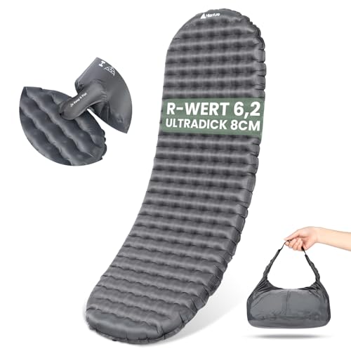 HIKENTURE 6,2 R-Wert Camping Isomatte Ultraleicht, 8 cm Dicke Aufblasbare Isomatte Camping Luftmatratze Kleines Packmaß für 4 Jahreszeiten, Schlafmatte für Camping, Outdoor, Wandern - A1