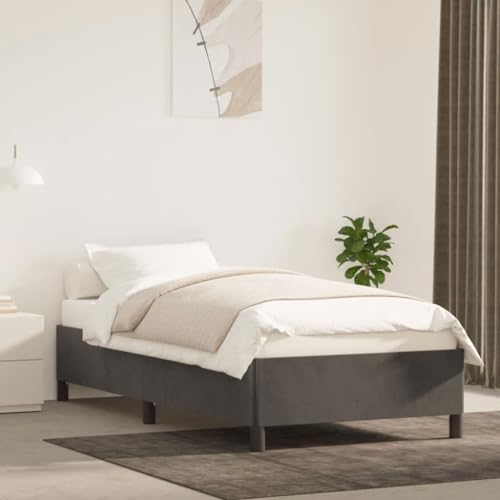 Hovothy Bettgestell Samt 80x200 cm Bettrahmen Moderne Stauraumbett Gepolsterter Plattformbettrahmen Einzelbett Sofabett Dunkelgrau