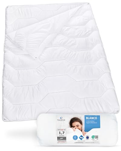 4-Jahreszeiten Bettdecke 135x200 Blanco, Flauschige Ganzjahresdecke mit 2 Lagen, Ideal für Winter & Sommer, Ideale Hygiene für Allergiker, Feuchtigkeitsregulierend & atmungsaktiv, Blanket 135 x 200 cm