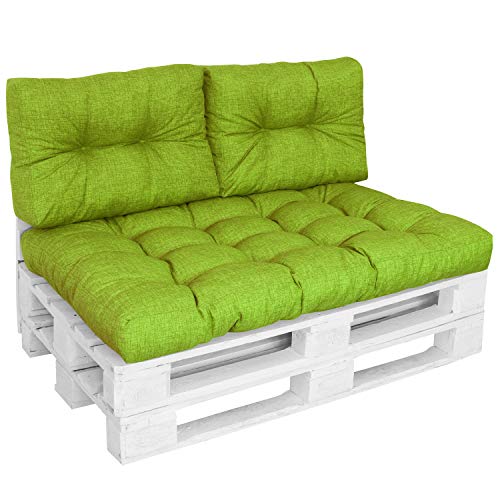 DILUMA | Palettenkissen Set Comfort Modell 2021 | 3-Teilig Apfelgrün | 1x Sitzkissen 120x80 cm + 2X Rückenlehne 60x40 cm | Wasser- & Schmutzabweisender Bezug | Indoor & Outdoor