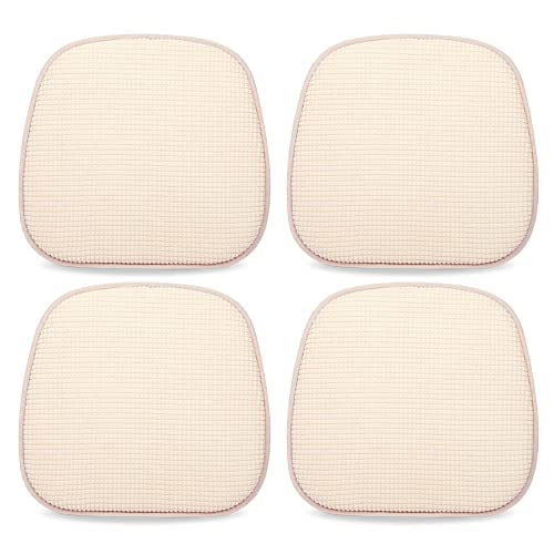 TANYOO 4er Set Stuhlkissen 40x38 cm Sitzkissen Stuhl mit Kariertem Samtbezug Rutschfestes Waschbares Sitzauflage für Stühle im Büro Outdoor Indoor Garten 15 x 16 Inches (Beige)