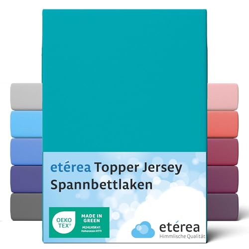 ETÉREA Jersey Topper Spannbettlaken 90x200cm - 100x200-100% Baumwolle - Bettlaken Spannbetttuch 90x200cm - 100x200 Matratzenbezug - Comfort Spannbettlaken Topper Baumwolle - OEKOTEX - Ocean