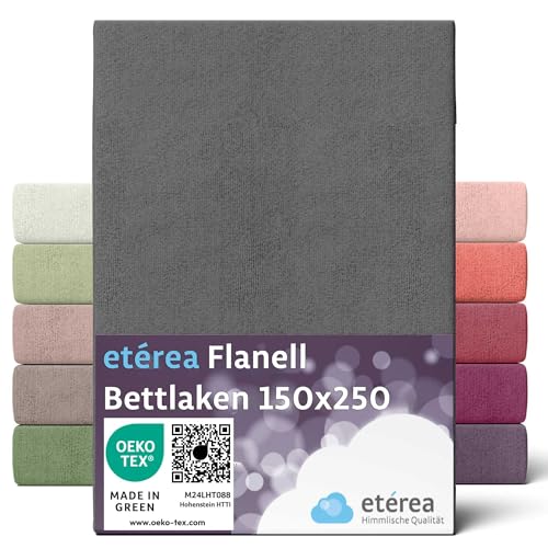 ETÉREA Flanell Bettlaken 150x250cm - 100% Baumwolle - Biber Bettlaken 150x250cm - Bed Sheets Cover Matratzenbezug Leintuch - klassisches Bettlaken ohne Gummi - OEKOTEX Made in Green - Anthrazit