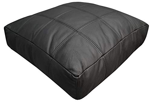 Quattro Meble Schwarz Echtleder Bodenkissen Sitzkissen Lederkissen Sitzpolster doppelt genähtes Echt Leder Kissen Sitzauflage Sitzbag Sitzkissen Sitzsäcke TV Kissen Sitzwürfel (63 x 63 cm)