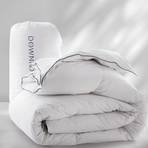 DOWNFOCUS Ganzjahres Daunendecke 220x240 cm, 100% Bauwolle Bettdecke mit Daunen und Federn Füllung, Oeko-Tex, RDS Zertifiziert für Tierwohl Daunen Bettdecke,Elfenbeinweiß(220x240 cm, Weiß)
