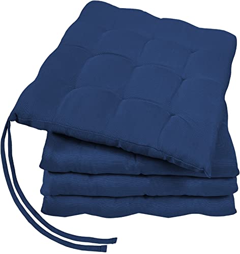 GREEN MARK Textilien Basic 4er-Set Sitzkissen Stuhlkissen für Außen oder Innen 40x40cm weich gefüllt, Navy blau