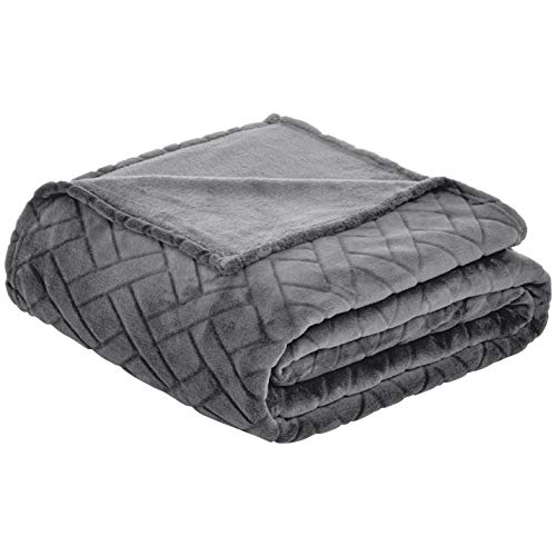 Amazon Basics - Fleece kuscheldecke, Prägemuster, Grau, 220 x 240 cm