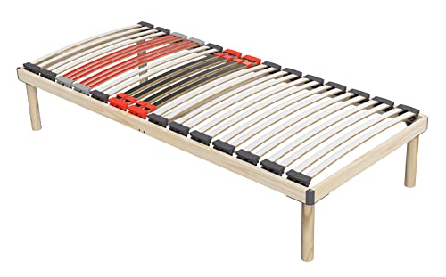 Coemo Hochwertiges Komplettbett - Lattenrost mit Füßen - Bettgestell 70x200 cm - Doppelbett 140x200 cm - stabiles Holzbett ­mit flexiblen Federleisten und Härtegradeinstellung