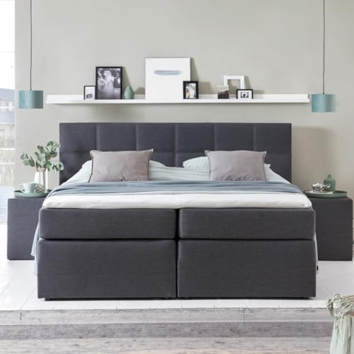 3F FURNITURE FOR FRIENDS Boxspringbett Bea 220x200 cm Anthrazit Härtegrad H3 | 7-Zonen Taschenfederkern Matratze + Visco Topper