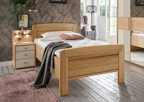 WIEMANN Kiruna Bett, Doppelbett, Bettgestell 180 x 190 cm, Eiche, Futonbett, Komforthöhe, Holz-Kopfteil