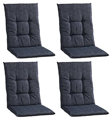 Home4You 4er Set Gartenstuhlauflagen Mittellehner - 108 x 48 cm - Dunkelgrau - Baumwolle - Polyester - Sesselauflage Sitzpolster Stuhlauflage