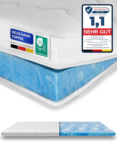 8 cm hoch - Premium Plus Gelschaum-Topper 120x220cm mit RG 50 - Hochwertiger Lyocell-Bezug - Antirutschfunktion - Umlaufendes Klimaband - Gel-Topper 120 x 220 8cm