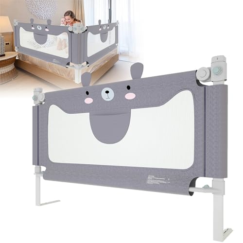 TATIVALO Baby Bettgitter Rausfallschutz, 200 cm Kinderbettgitter zum vertikalen Heben, Höhenverstellbar Babybettgitter Rausfallschutz für Kinder Baby - Grau 1 Seite