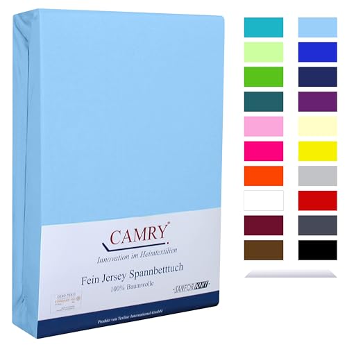 Camry Spannbettlaken 180x200cm - 200x200cm Hellblau Baumwolle Bettlaken Jersey Spannbetttuch Oeko-Tex 100