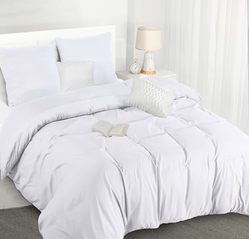 Utopia Bedding Bettwäsche 220x240 Set - Mikrofaser Bettbezug 240x220 cm + 2 Kissenbezüge 80x80 cm - Weiß