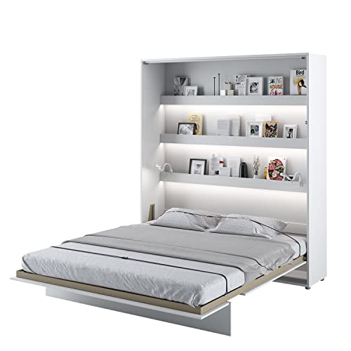 MEBLINI Schrankbett Bed Concept - Wandbett mit Lattenrost - Klappbett mit Schrank - Wandklappbett - Murphy Bed - Bettschrank - BC-13 - 180x200cm Vertikal - Weiß Hochglanz/Weiß