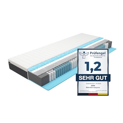 BMM Matratze 80x200 cm easyone H3 mittelfest/Boxspring 5-Schicht-Hybrid-System/Taschenfederkern trifft Schaumstoff/orthopädische 7 Zonen Matratze Höhe 22 cm/Matratzen Made in Germany