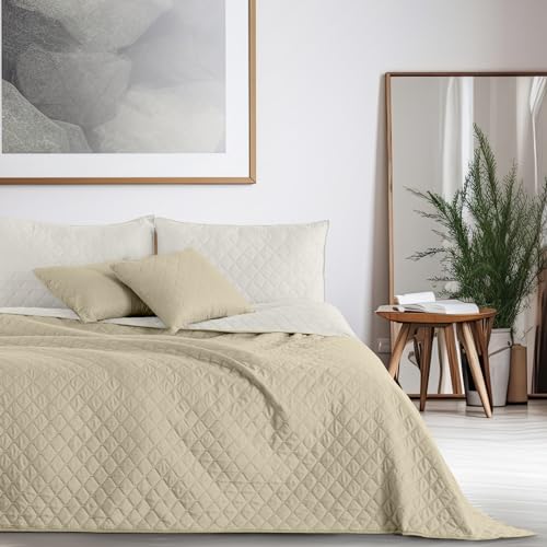 DecoKing 32985 Tagesdecke 170 x 210 cm weiß beige Bettüberwurf zweiseitig Steppung pflegeleicht white Cappuccino Axel