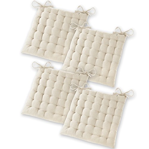 Gräfenstayn® 4er-Set Baumwoll-Sitzkissen 40x40x5cm mit Haltebändern für Indoor und Outdoor mit Öko-Tex Siegel - (Creme)