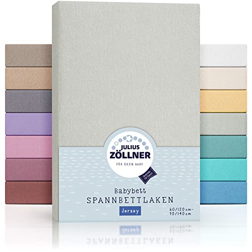 Julius Zöllner Jersey Spannbettlaken für Baby- & Kinderbett, 100% Jersey-Baumwolle, OEKO-TEX Standard 100 zertifiziert, Größe: 60x120cm / 70x140cm, 1er Pack, hellgrau