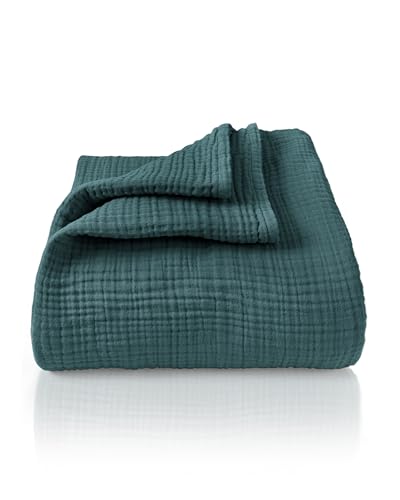 LAYNENBURG Premium Musselin Tagesdecke 180x220 cm - 100% Baumwolle - extraweiche Baumwolldecke als Kuscheldecke, Bett-Überwurf, Sofa-Überwurf, Couch-Überwurf - warme Sofa-Decke (Blau Mirage)