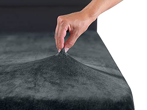 MALIKA® Premium warme Spannbettlaken Cashmere-Touch Bettlaken Jersey Fleece Spannbetttuch Laken, Farbe:Anthrazit, Größe:90-100 x 200 cm