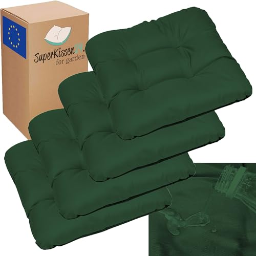 SuperKissen24. Stuhlkissen Sitzkissen für stühle - 4er Set 45x45 cm - Outdoor und Indoor - Dunkelgrün