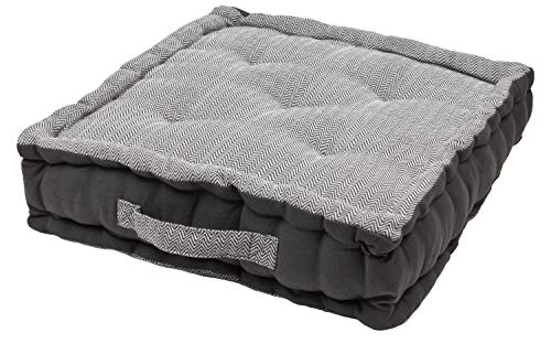 Sitzkissen Uni aus 100% Baumwolle (170g/m2) - 45x45x10cm - Bodenkissen, Stuhlkissen, Sitzerhöhung (Anthrazit ZigZag)