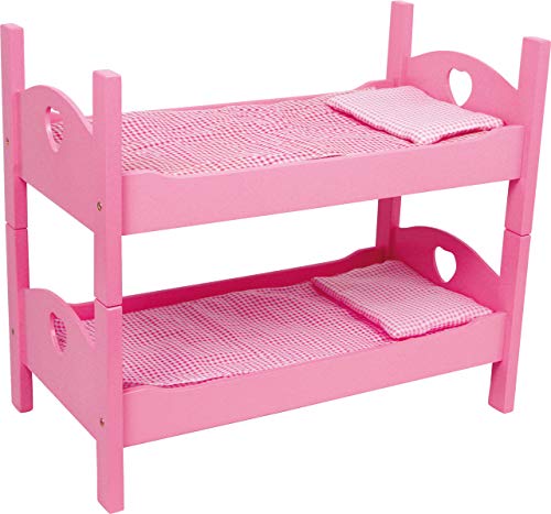 small Foot Puppenhochbett Pink aus Holz, Einzel-und Etagenbett mit Bettwäsche und Matratzen, ab 3 Jahren, 2871