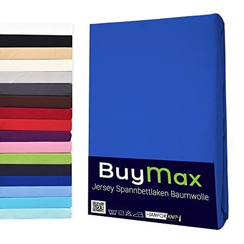Buymax Spannbettlaken 90x200cm Baumwolle 100% Spannbetttuch Bettlaken Jersey, Matratzenhöhe bis 25 cm, Farbe Dunkelblau