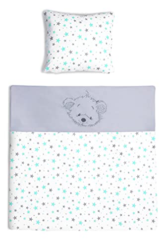 Amilian Kinderbettwäsche 80x80 Baby Bettwäsche Set mit Stickerei Größe Babybettwäsche 80x80 mit Kissenbezug 35x40 100% Baumwolle Kinderwagen Jungen Mädchen Bettwaesche