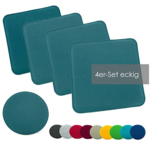 heimtexland ® Sitzkissen Set Filz Stuhlkissen Stuhlauflage Filzkissen Stuhl Polster Kissen eckig Typ631 4er Set 35 x 35 cm Petrol