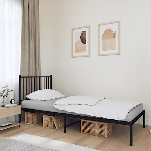 CIADAZ Bettgestell mit Kopfteil, Bett, Bed Frame, Familienbett, Bettrahmen, Bett Gestell, Bett Rahmengestell, Schlafzimmer Bett, Metall Schwarz 90x190 cm