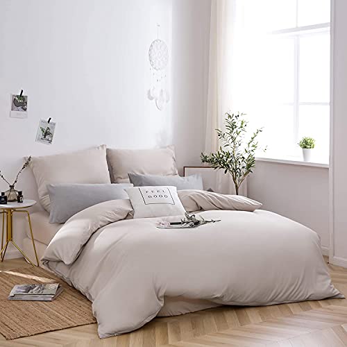 AYSW Bettwäsche gebürstet Microfaser 1 Bettbezug 200x200cm + 2 Kopfkissenbezug 80x80cm mit Reißverschluss Beige